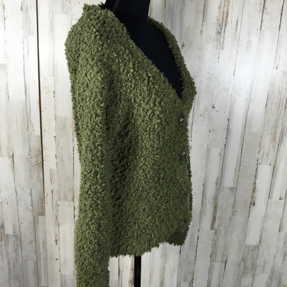 RXB Boucle Knit Cardigan Sweater Army Green NWT - Picture 4 of 7